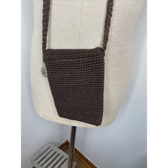 The Sak Crochet Bag Crossbody Purse Handbag Brown Zipper Flap Top Small - Picture 5 of 7